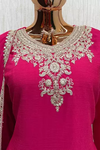 Rani pink chinon readymade suit with embroidery work