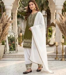 Olive silk blend embroidered farshi salwar set