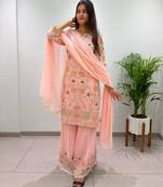 Peach georgette embroidered palazzo set