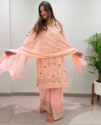 Peach georgette embroidered palazzo set 2