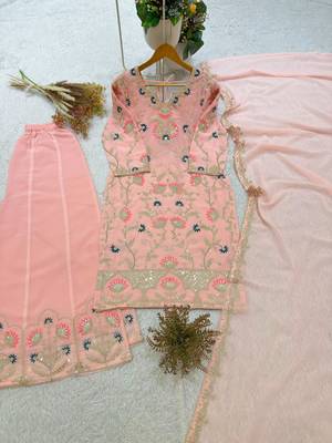 Peach georgette embroidered palazzo set 3