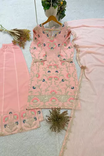 Peach georgette embroidered palazzo set