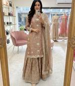 Champagne silk blend embroidered sharara set