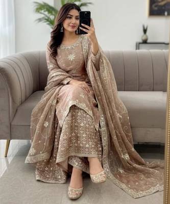 Champagne silk blend embroidered sharara set 2