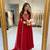 Red faux georgette embroidered flared gown set