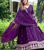 Violet art silk readymade anarkali suit with embroidery work