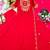 Red faux georgette embroidered flared gown set