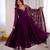 Purple faux georgette embroidered flared gown set