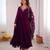 Purple faux georgette embroidered flared gown set