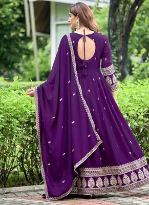 Violet art silk readymade anarkali suit with embroidery work 4