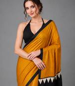 Mustard printed satin saree with blouse