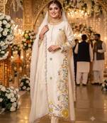 Off-white silk blend embroidered kurta set