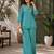 Teal silk blend embroidered palazzo set