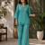 Teal silk blend embroidered palazzo set
