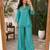Teal silk blend embroidered palazzo set