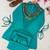 Teal silk blend embroidered palazzo set