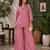 Pink silk blend embroidered palazzo set
