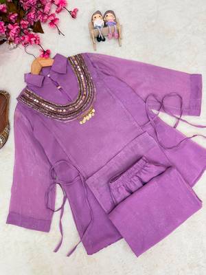 Lavender silk blend embroidered palazzo set 4