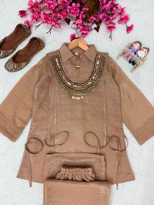 Beige silk blend embroidered palazzo set 3