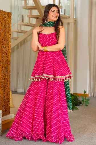 Rani-pink faux georgette printed palazzo set