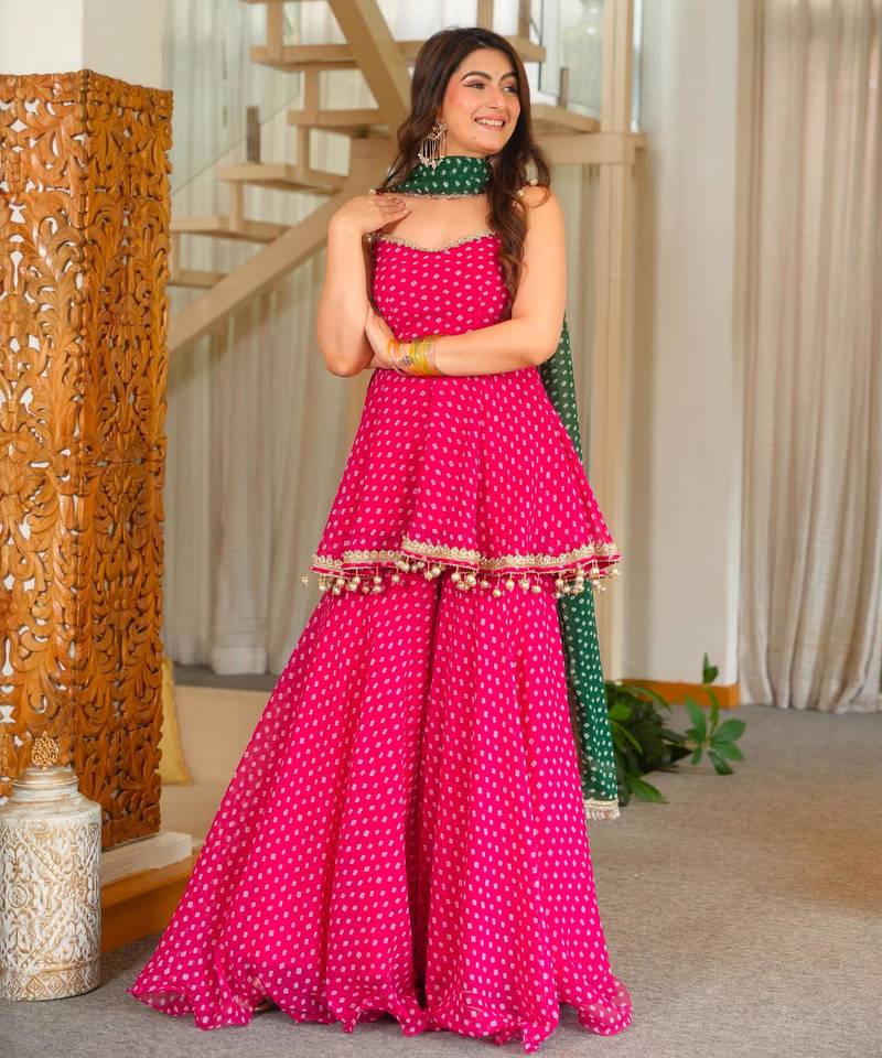 Rani-pink faux georgette printed palazzo set