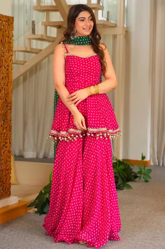 Rani-pink faux georgette printed palazzo set