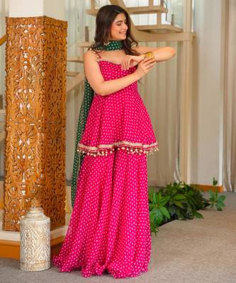 Rani-pink faux georgette printed palazzo set 3