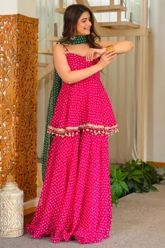 Rani-pink faux georgette printed palazzo set