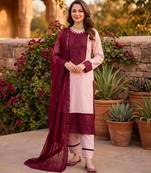 Light-baby-pink crepe embroidered kurta set