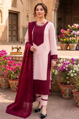 Light-baby-pink crepe embroidered kurta set