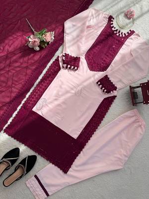Light-baby-pink crepe embroidered kurta set 3