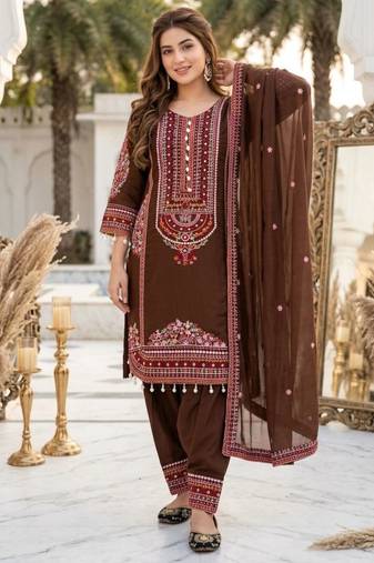 Brown chanderi embroidered farshi salwar set