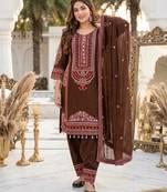 Brown chanderi embroidered farshi salwar set