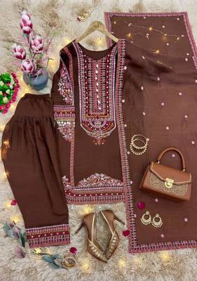 Brown chanderi embroidered farshi salwar set 2