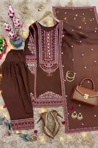 Brown chanderi embroidered farshi salwar set
