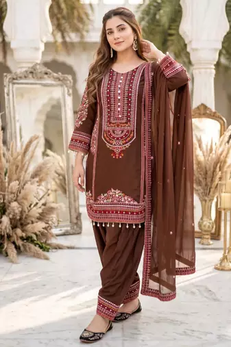 Brown chanderi embroidered farshi salwar set