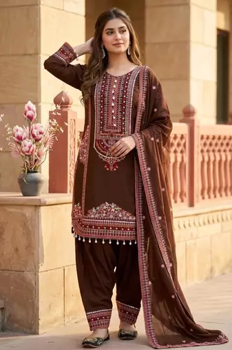 Brown chanderi embroidered farshi salwar set