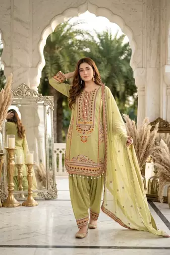 Olive chanderi embroidered farshi salwar set
