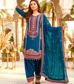 Teal chanderi embroidered farshi salwar set