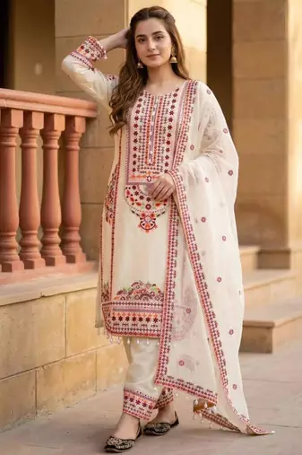 Cream chanderi embroidered farshi salwar set