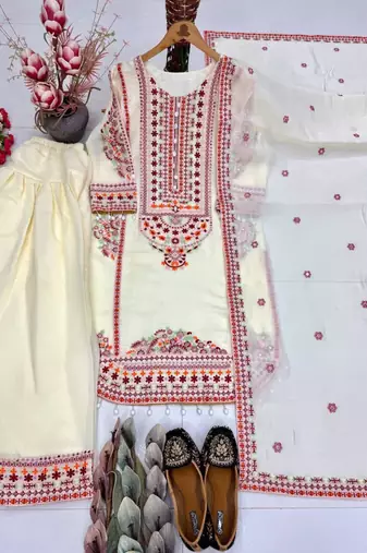Cream chanderi embroidered farshi salwar set