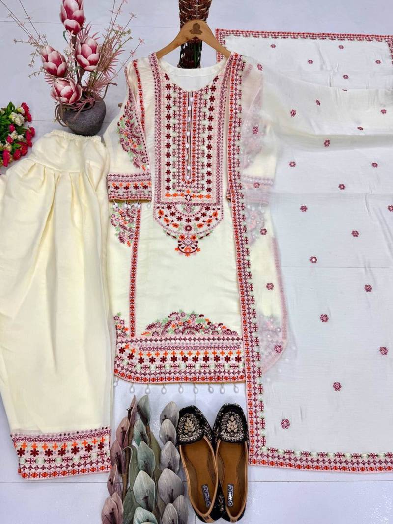 Cream chanderi embroidered farshi salwar set