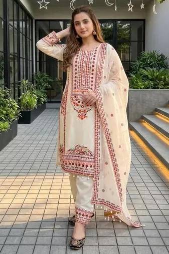 Cream chanderi embroidered farshi salwar set