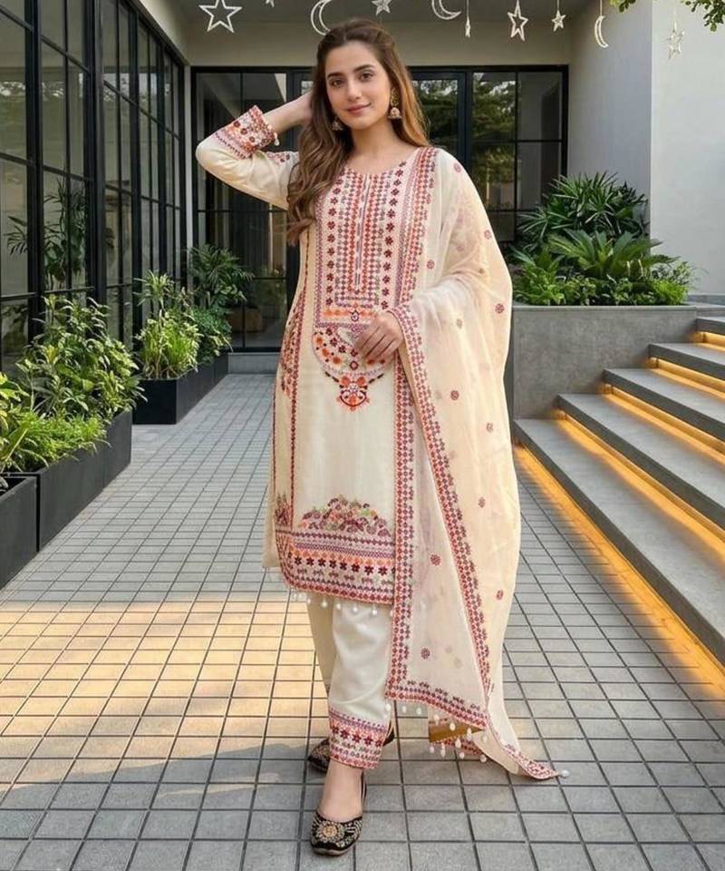 Cream chanderi embroidered farshi salwar set