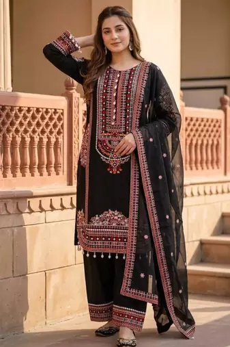 Black chanderi embroidered farshi salwar set