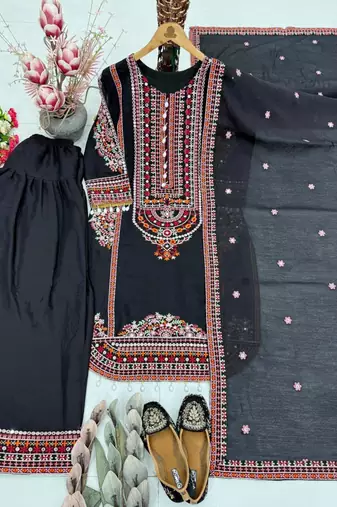 Black chanderi embroidered farshi salwar set