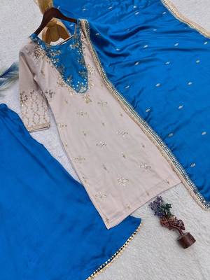 Beige silk blend embroidered palazzo set 3