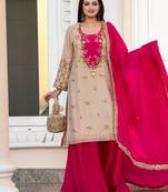 Beige silk blend embroidered palazzo set