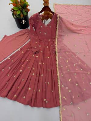 Onion-pink faux georgette embroidered anarkali set 4
