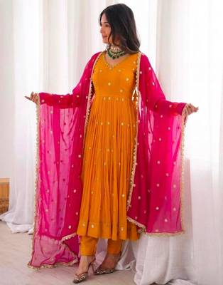 Orange faux georgette embroidered anarkali set 2
